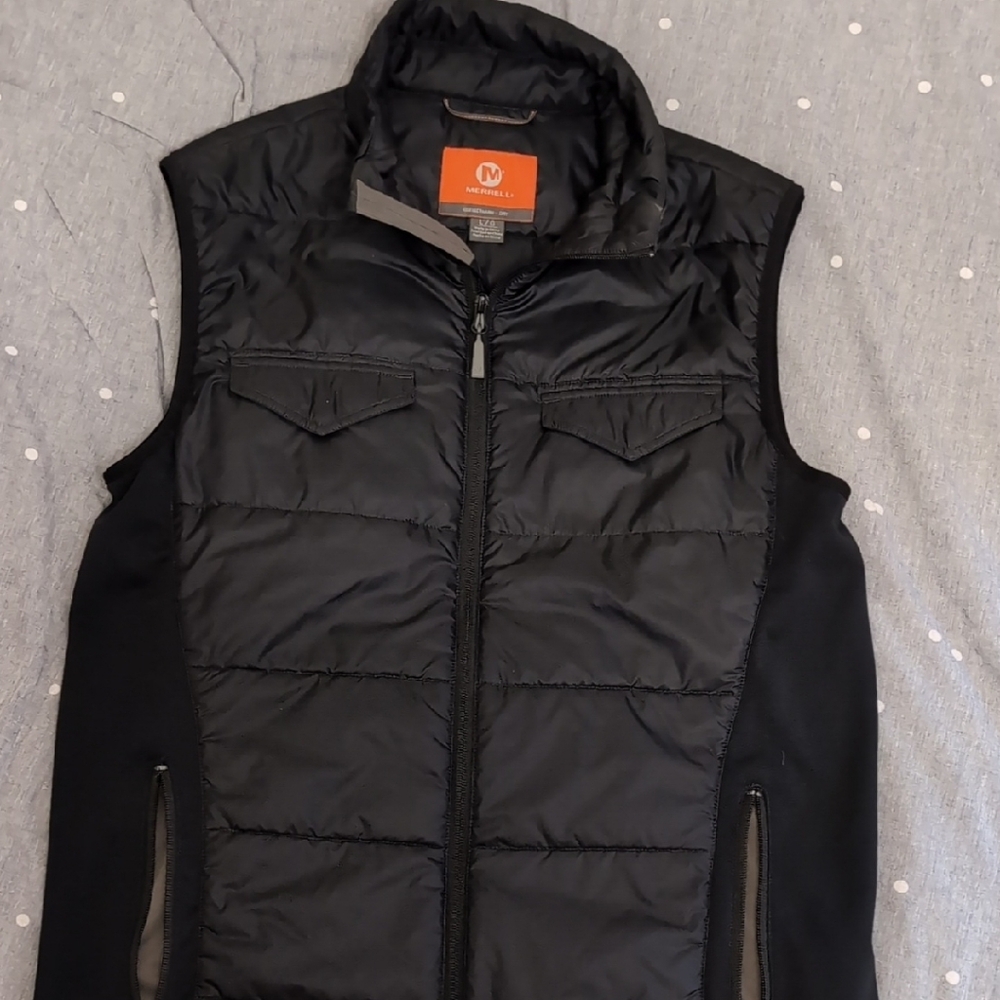 Merrell Black Quilted Puffer Vest with High Collar
